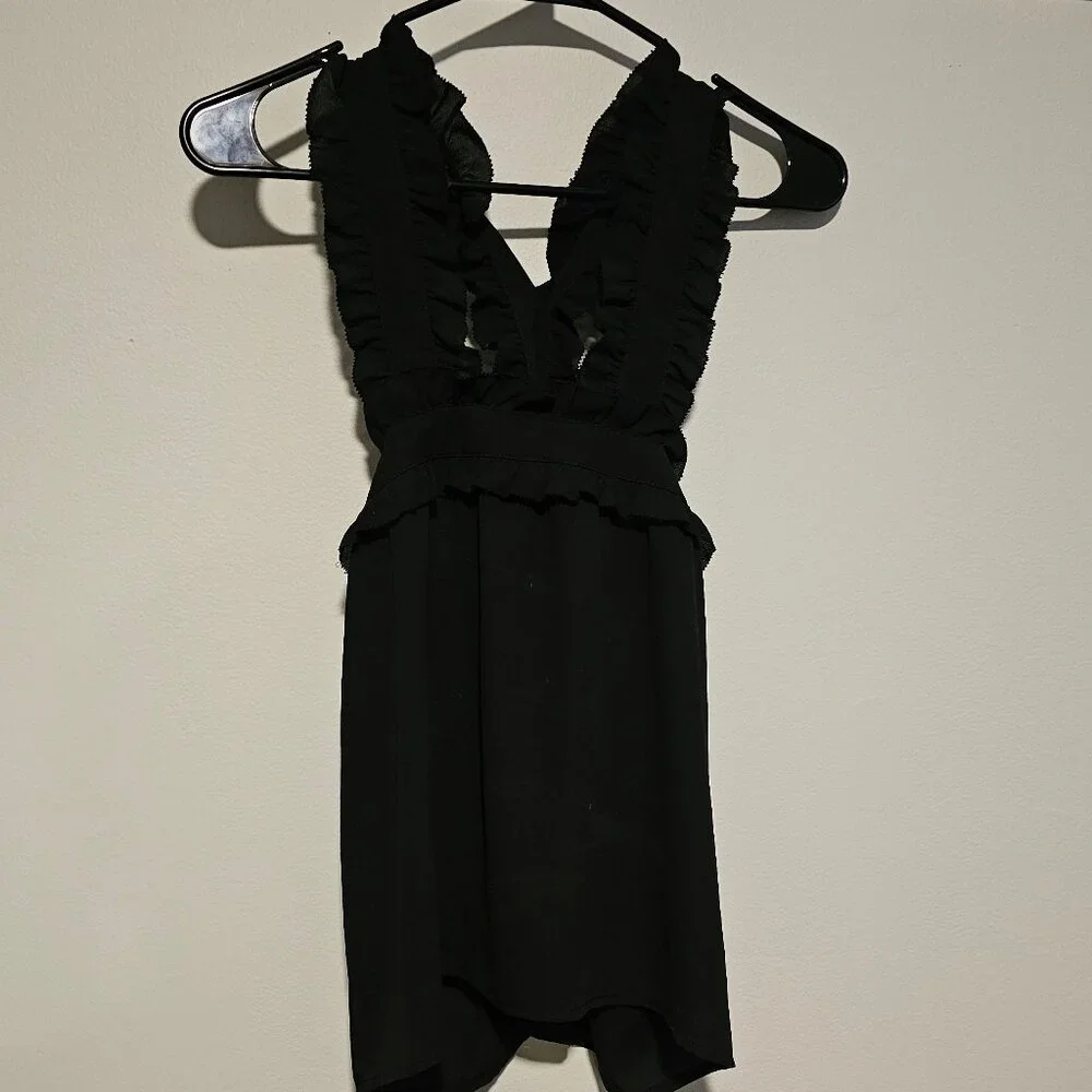 Women’s J. Crew Ruffled Cross Strap Black Blouse/Tank, Size 2